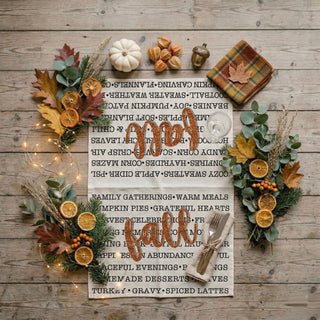 autumn décor flatlay with fall phrases cotton hand towel
fall text towel for seasonal shelf styling in pantry or kitchen
fall words flour sack kitchen towel
autumn typography dish towel with cozy phrases
fall kitchen towel with words sweater weather pumpkin patch