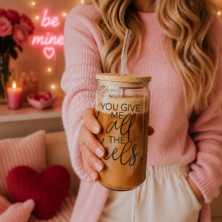 Perfect 20oz glass cup with bamboo lid and straw, "You Give Me All the Feels" design.
Cute Galentine’s Day gift, 20oz glass cup with bamboo lid, "You Give Me All the Feels."
"You Give Me All the Feels" glass cup, bamboo lid, 20oz Valentine’s gift.
Funny "You Give Me All the Feels" glass cup, bamboo lid for V-Day.