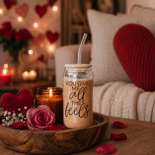 Romantic 20oz glass cup, You Give Me All the Feels with bamboo lid, V-Day gift.
Valentines Mug
Valentines Day Coffee Mug
birthday coffee mugs
valentines tea cup
birthday mugs for her