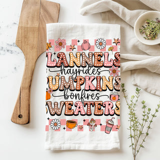 fall gift idea pink retro typography kitchen towel
whimsical fall kitchen towel with flowers stars and pumpkins
pink checkered border fall towel with cozy season icons
aesthetic fall towel for cottagecore and retro home décor
pink cozy season towel for flannels pumpkins and sweaters décor