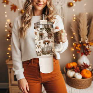 Autumn cottagecore tumbler with ghost wreath design
Whimsical boho Halloween cup with floral details
Fall-inspired ghost tumbler with sunflowers and pumpkins
Bohemian floral cottagecore Halloween tumbler with ghosts, sunflowers, and pumpkins
cute ghost tumbler for cozy fall mornings
neutral spooky tumbler with floral pumpkins
ghost tumbler for coffee and tea lovers