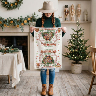 artistic christmas baking towel gingerbread house design
detailed gingerbread bakery illustration kitchen towel
vintage inspired bakery art kitchen towel christmas decor
holiday illustration kitchen towel gingerbread baking theme
decorative art style christmas towel gingerbread bakery