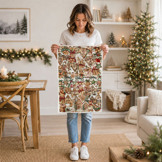 Gingerbread Christmas Kitchen Towels – Cute Holiday Dish Towel, Cookie Village Decor, Festive Baking Tea Towel Gift for women.  Gingerbread themed holiday kitchen decorations and gift ideas