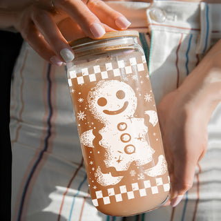 Vintage Christmas gifts for coffee lovers glass tumbler 17oz - Retro gingerbread holiday drinkware bamboo lid glass straw
Holiday coffee gifts retro glass cup 17oz - Vintage Christmas gingerbread checkered kitchen accessories bamboo lid straw