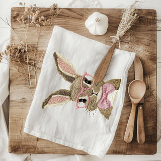 Pink inner ear bunny embroidered kitchen towel spring
Whisker detail bunny 3D embroidery dish towel Easter
Expressive eye bunny embroidered kitchen towel farmhouse
Fur texture bunny 3D embroidery