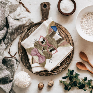 3D bunny embroidery kitchen towel Easter spring decor
Raised embroidery bunny dish towel blue pink farmhouse
Embroidered Easter bunny kitchen towel glasses bow tie
Dimensional bunny kitchen towel 3D embroidery spring