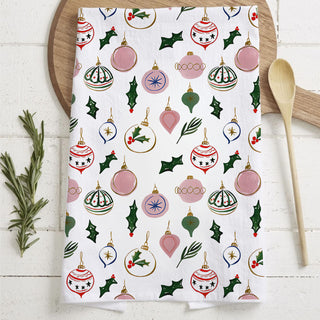 white christmas kitchen towel with holly pattern
light neutral christmas decor towel ornament print
clean aesthetic christmas kitchen towel
minimalist holiday kitchen towel modern farmhouse
christmas kitchen towel with holly leaves design
ornament pattern holiday dish towel cotton