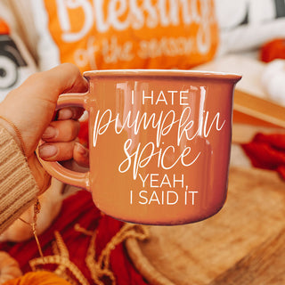 funny fall coffee mug i hate pumpkin spice
orange coffee mug with i hate pumpkin spice yeah i said it quote
anti pumpkin spice mug for fall season
sarcastic autumn coffee cup for psl haters