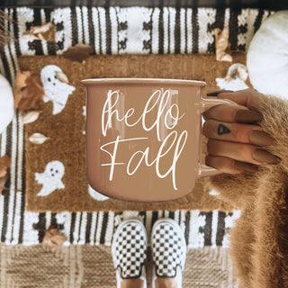 hello fall coffee cup on rustic wood table
hello fall mug surrounded by mini pumpkins
hello fall autumn coffee mug flatlay
hello fall mug with plaid blanket and leaves