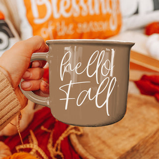hello fall mug perfect for fall photo props
hello fall autumn coffee mug for leaf peeping days
hello fall mug paired with candle and blanket