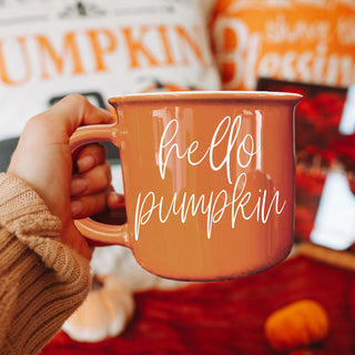 Wholesale hello pumpkin coffee cup for autumn obsessed women
bright orange mug for pumpkin spice season
hello pumpkin ceramic mug with white script lettering