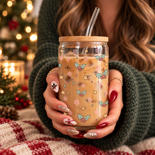 wraparound Christmas glass tumbler
Christmas glass cup with festive wrap design
funny holiday iced coffee cup
Christmas glass tumbler gift for her