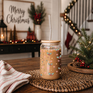 retro Christmas Santa coffee glass
holly berry Christmas glass tumbler
snowflake Christmas iced coffee cup
star and holly Christmas tumbler
festive Santa Christmas glass can