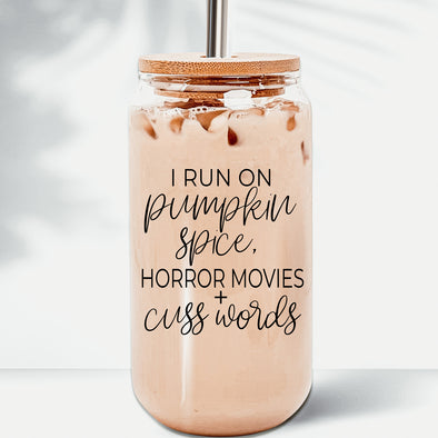 I run on pumpkin spice, horror movies and cuss words mug