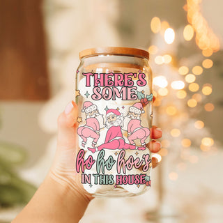 festive holiday party cup
Christmas party glass tumbler for women
pink Santa holiday coffee cup
Ho Ho Hoe’s Christmas coffee glass
Ho Ho Hoe’s iced coffee cup