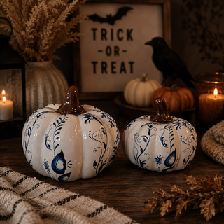 fall decorating ideas with blue and white pumpkins
autumn entryway decor blue white pumpkins
neutral fall decor blue white pumpkin styling
fall kitchen decor blue and white pumpkins
seasonal decor pumpkins blue white aesthetic