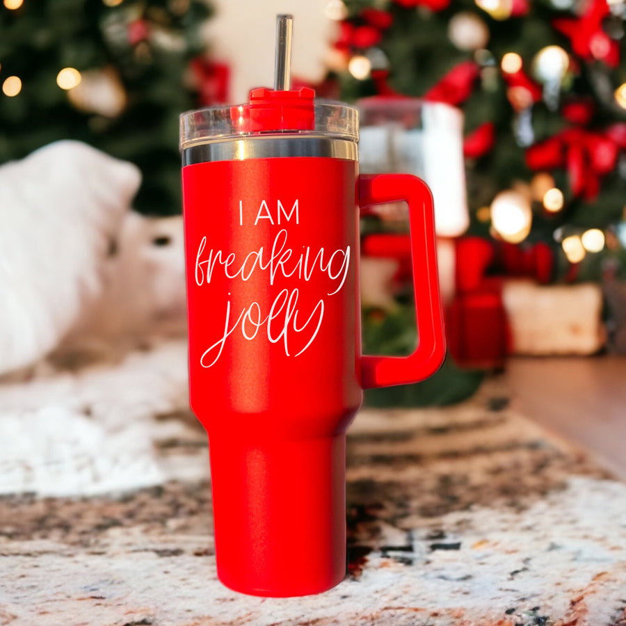 Red Christmas Mugs with Lid and Straw, Red Travel Mugs