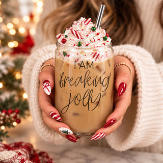 funny Christmas glass cup for friends
Christmas morning coffee tumbler
jolly Christmas coffee cup
funny festive tumbler for women
holiday reusable glass coffee cup