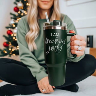 Festive Christmas tumblers - I am freaking jolly holiday gift
Holiday drinkware red green - I am freaking jolly 40oz
I Am Freaking Jolly Coffee mugs for sale