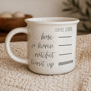 Coffee level measurement ceramic mug with funny mood scale