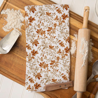 autumn leaves kitchen towel for seasonal decorating
cozy fall kitchen accent with leaf dish towel
farmhouse fall kitchen styling using autumn towel
neutral fall kitchen decor with leaf print towel
autumn leaves towel draped over oven handle