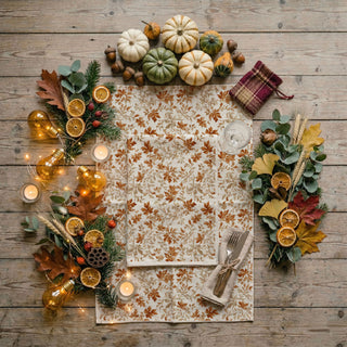 autumn leaves hand towel 
rustic fall kitchen decor towel with leaves
white cotton towel with orange and tan leaf pattern
fall themed flour sack towel for dish drying
cozy autumn kitchen towel with leafy design