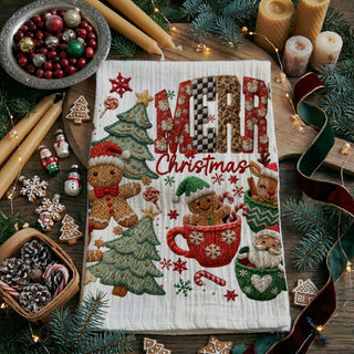 christmas tea towel with santa gingerbread candy cane
holiday dish towel boutique christmas decor style
decorative christmas towel animal print holiday aesthetic
soft cotton christmas towel gingerbread festive pattern
christmas hand towel courtly check holiday design