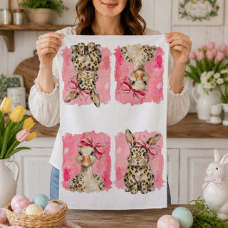 spring kitchen towel on cutting board
Easter towel styled in rustic kitchen
woman holding Easter kitchen towel
woman holding leopard bunny towel
woman holding spring goose towel
Easter kitchen towel being held
leopard Easter towel lifestyle image
pink bow Easter towel lifestyle photo
bunny and goose towel close up
leopard bunny kitchen towel close up
leopard goose tea towel close up
pink bow bunny towel detail
pink bow goose towel detail
Easter towel pink background close up
animal print Easter towel close 