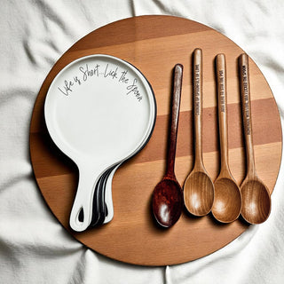 Kitchen counter decor with personality
Cooking gifts for bakers
Ceramic spoon rest with funny quotes
Kitchen hostess gift with humor