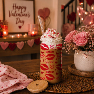 Wholesale glass cups with XOXO, red lips, and heart graphics for unique Valentine’s gifts.
20oz glass tumblers with bold red lips and heart graphics for Valentine’s Day wholesale.
Eye-catching 20oz glass cups with XOXO, hearts, and red lips for a unique gift.