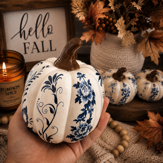 modern classic decor pumpkins blue white home styling
blue white pumpkin decor for open concept kitchen styling
fall home decor styling with blue and white pumpkins
blue and white aesthetic fall decor pumpkin set
neutral aesthetic pumpkin decor blue white minimalist style