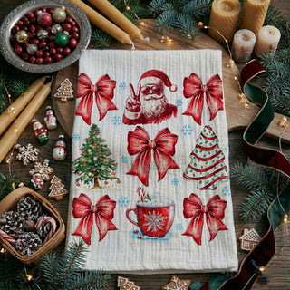 christmas kitchen towel with santa bows and merry text
merry merry christmas glitter towel with festive holiday graphics
christmas dish towel reversible santa and typography design
holiday kitchen towel with bold text and cute christmas illustrations
festive cotton towel with santa bows cocoa and christmas lettering