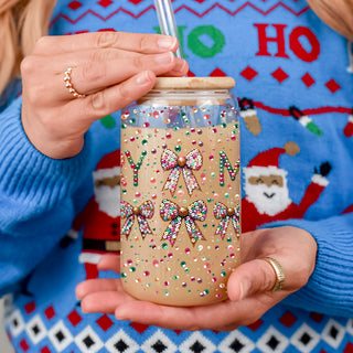 Aesthetic Christmas drinkware Merry sequin glass tumbler 17oz - Holiday coquette bow coffee cup bamboo lid
Instagram worthy Christmas glass cup 17oz - Sparkly Merry sequin glitter coquette bow holiday tumbler bamboo lid straw