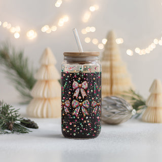 Christmas gifts for women glass tumbler - Merry sequin glitter holiday drinkware bamboo lid glass straw coquette bow
Holiday coffee gifts glass cup 17oz - Christmas Merry glitter sequin coquette bow kitchen accessories bamboo lid straw