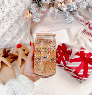 Girly Christmas glass cup 17oz - Sparkly Merry sequin glitter holiday tumbler bamboo lid glass straw - Coquette bow gift
Christmas bow aesthetic drinkware glass tumbler 17oz - Merry sequin glitter bamboo lid - Holiday coquette coffee cup