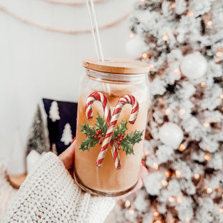 Christmas gifts for women glass tumbler 17oz - Candy cane holly holiday drinkware bamboo lid glass straw
Holiday coffee gifts glass cup 17oz - Christmas candy cane holly traditional kitchen accessories bamboo lid straw