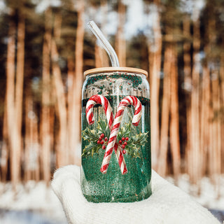 Christmas gift tumbler - festive candy cane holiday glass with straw
Candy cane Christmas tumbler - reusable glass coffee and tea holiday cup