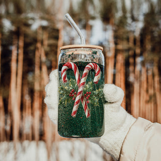 Aesthetic Christmas drinkware candy cane holly glass tumbler 17oz - Holiday traditional coffee cup bamboo lid
Instagram worthy Christmas glass cup 17oz - Classic candy cane holly holiday tumbler bamboo lid glass straw