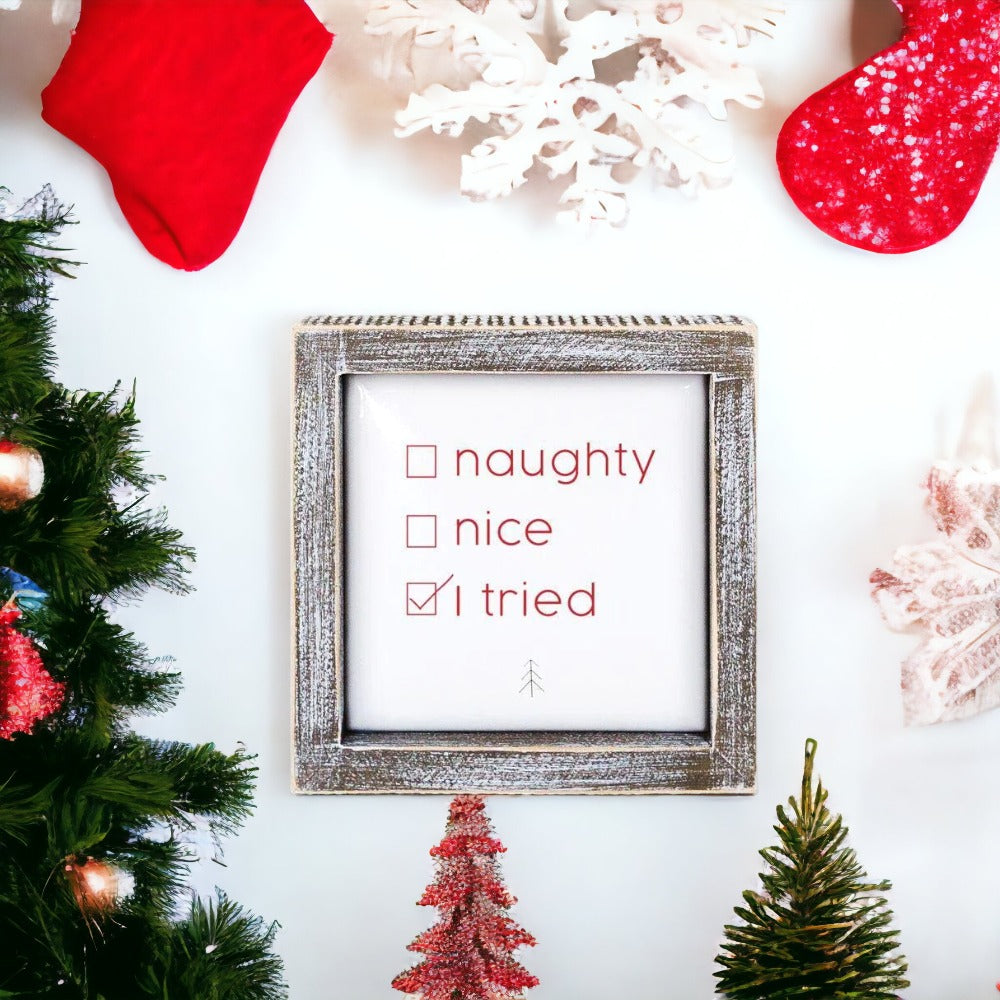 Funny Christmas Home Decorations, Wooden Christmas Shelf Signs
