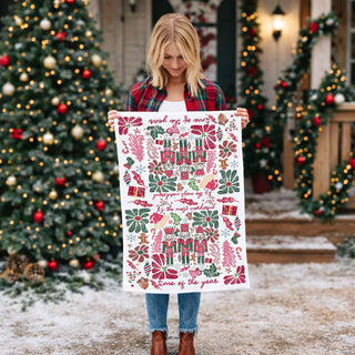 pink flower christmas towel nutcracker design
patterned christmas kitchen towel pink and green
decorative floral christmas dish towel aesthetic
christmas towel with soft floral and nutcracker art
holiday kitchen towel floral vintage inspired design