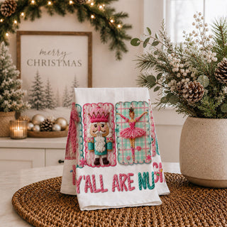 christmas baking kitchen towel pink festive holiday decor
holiday cooking towel pink nutcracker kitchen accessory
pink christmas towel for baking cookies holiday kitchen
festive dish towel for holiday hosting kitchen decor
