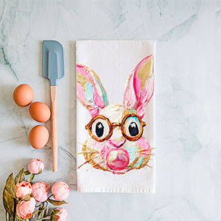 boho farmhouse towel painted bunny 
bright pastel easter towel kitchen decor
artistic easter towel for farmhouse home
cute bunny towel for spring farmhouse vibe
statement bunny towel colorful spring accent
handmade look easter towel textured paint effect