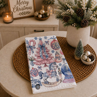 stylish holiday kitchen towel
unique Christmas kitchen towel
pretty Christmas tea towel
coquette Christmas tea towel
Christmas kitchen towel with bows and ornaments
vintage style Christmas kitchen decor
Christmas dish towel pink and blue
holiday towel with pastel Christmas design
Christmas kitchen towel with playful holiday print
pink vintage Christmas kitchen accessory
blue vintage Christmas tea towel
Christmas towel with whimsical holiday icons
Christmas towel with ornaments and presents
