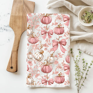 pastel pink pumpkin kitchen towel for thanksgiving cooking
pink pumpkins and florals towel for romantic autumn décor
pink pumpkin farmhouse towel styled with cutting board and spoon
rosy pumpkin print towel for chic fall décor