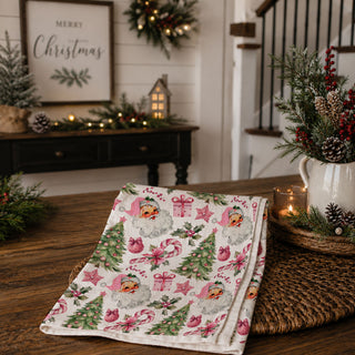 stocking stuffer kitchen towel santa pink design
giftable christmas tea towel vintage santa style
unique christmas gift pink kitchen decor towel
hostess gift christmas kitchen towel santa pink
affordable holiday gift pink santa dish towel
fun christmas gift for moms kitchen towel pink