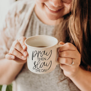 Christian inspirational drinkware for daily use
gift mug for worship team or church volunteer
Christian coworker appreciation mug
pray themed mug for Christian college student
Christian encouragement gift basket mug
ceramic mug with modern Christian 
Christian coffee mug on Bible and journal flatlay
Christian women’s conference gift mug