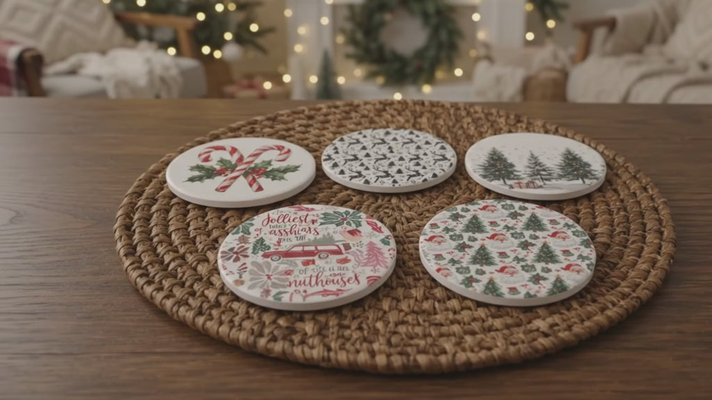 Christmas decor accent piece for coffee tables
Small Christmas decorations for home styling
cozy Christmas morning coffee coaster
Christmas coffee and cocoa bar accessory
hot chocolate bar Christmas coaster decor