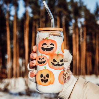 Halloween coffee tumbler with jack o lantern design