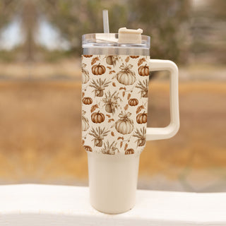 cute autumn tumbler for women
cozy pumpkin tumbler aesthetic
minimal pumpkin spice tumbler
fall leaves and pumpkin coffee tumbler
neutral farmhouse pumpkin cup
pumpkin tumbler for iced coffee
warm beige autumn coffee tumbler
cute thanksgiving pumpkin tumbler