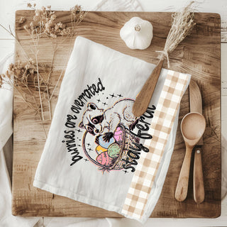 Funny Easter raccoon dish towel stay feral gingham
Raccoon Easter basket towel bunnies overrated humor
Stay feral kitchen towel funny raccoon Easter eggs
Chaotic Easter raccoon dish towel funny farmhouse spring